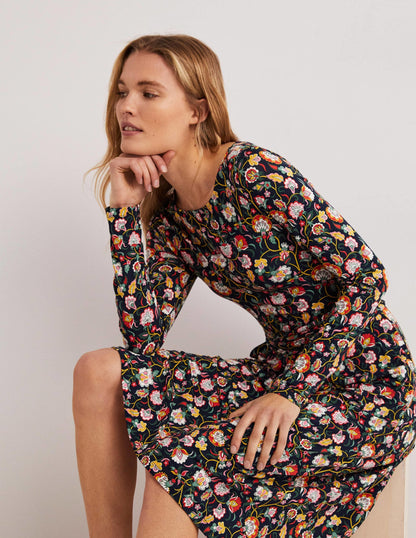 Abigail Jersey Dress-French Navy, Opulent Floral