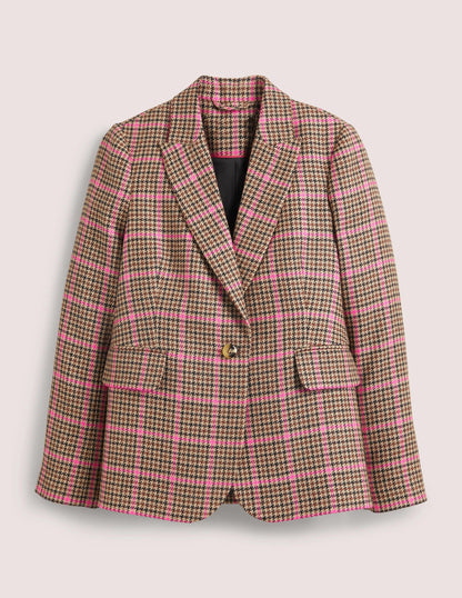 70s Tailored Blazer-Brown and Pink Check