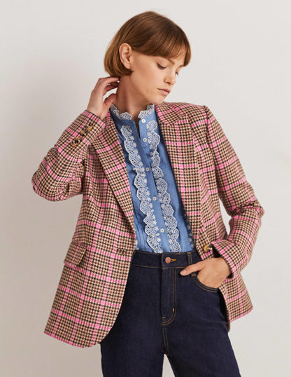70s Tailored Blazer-Brown and Pink Check