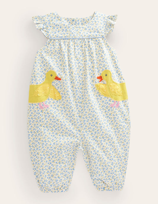 Applique Ruffle Romper-Pale Blue Tiny Rose Chicks