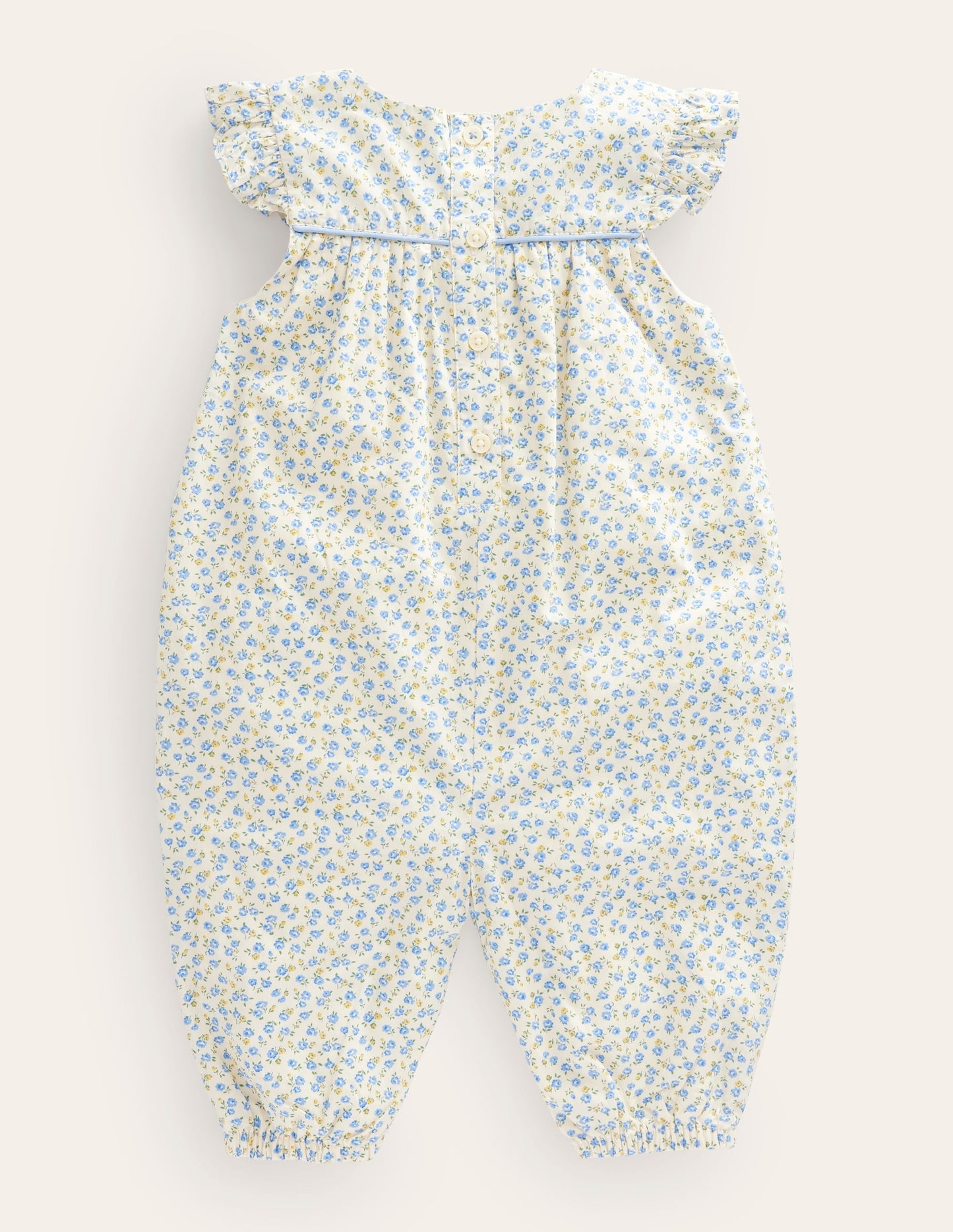 Applique Ruffle Romper-Pale Blue Tiny Rose Chicks
