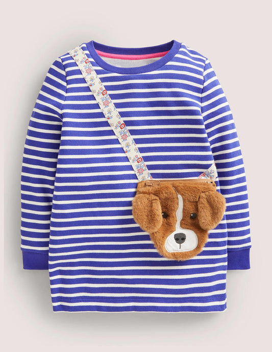 Appliqué Pocket Tunic-Bluing Blue/Ivory Dog