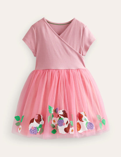Applique Tulle Ballet Dress-Almond Pink