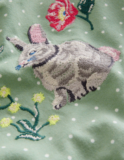Appliqué Sleeve Detail Top-Green Smoke