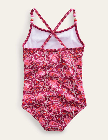 Beaded Swimsuit-Raspberry Radiance Paisley