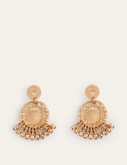 Beaded Coin Earrings-Gold