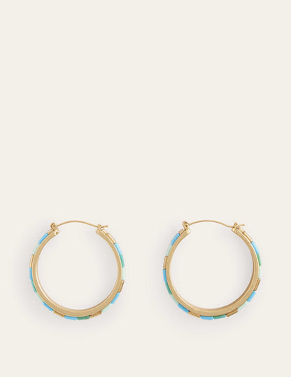Beaded Hoop Earrings-Green