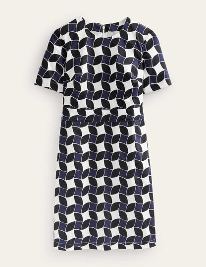Alexa Cotton Shift Dress-Navy, Abstract Diamond