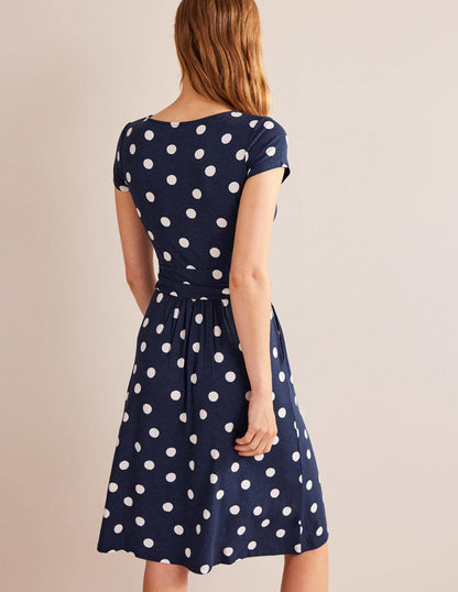 Amelie Jersey Dress-French Navy, Painterly Spot