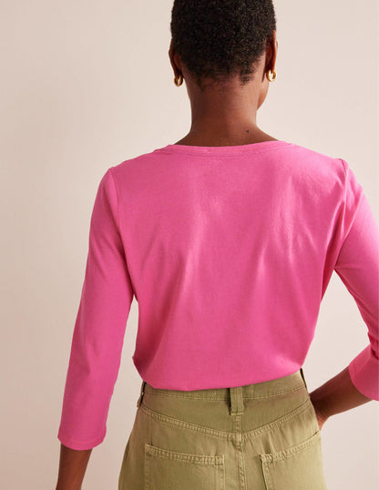 3/4 Sleeve Scoop Neck Top-Pink
