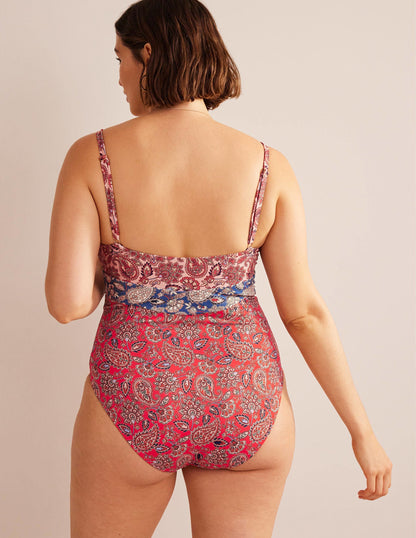Arezzo V-neck Panel Swimsuit-High Risk Red, Paisley Terrace