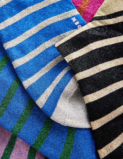 5-Pack Sparkle Ankle Socks-Metallic Stripe