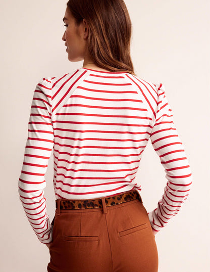 Arabella Stripe T-Shirt-Hot Pepper, Ivory