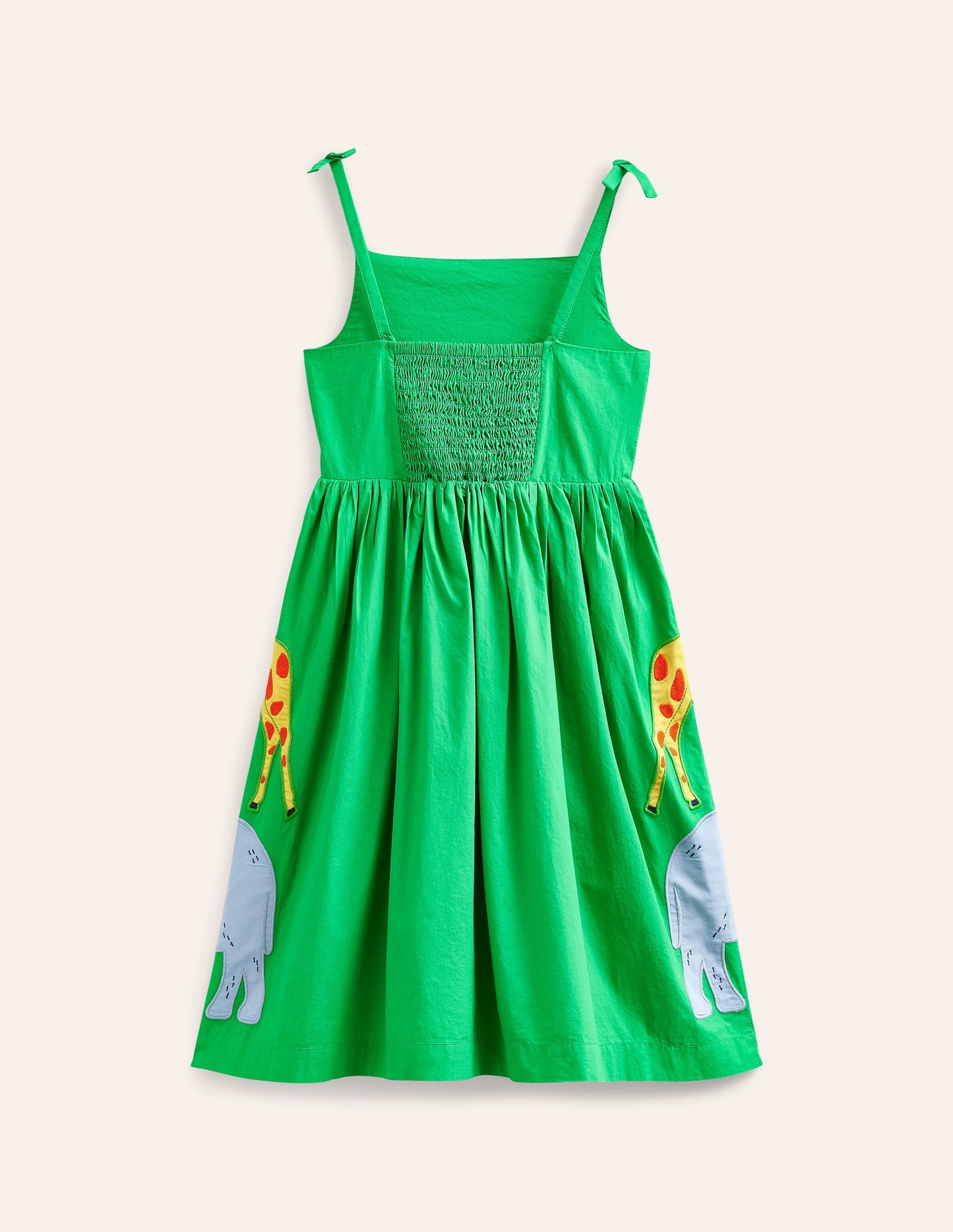 Appliqué Cotton Dress-Sapling Green Safari Animals
