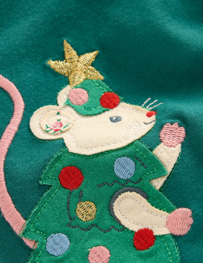 Appliqué Leggings-Jewel Green Peeping Friends