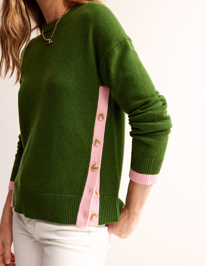 Alma Contrast Trim Sweater-Garden Green, Spring Blossom