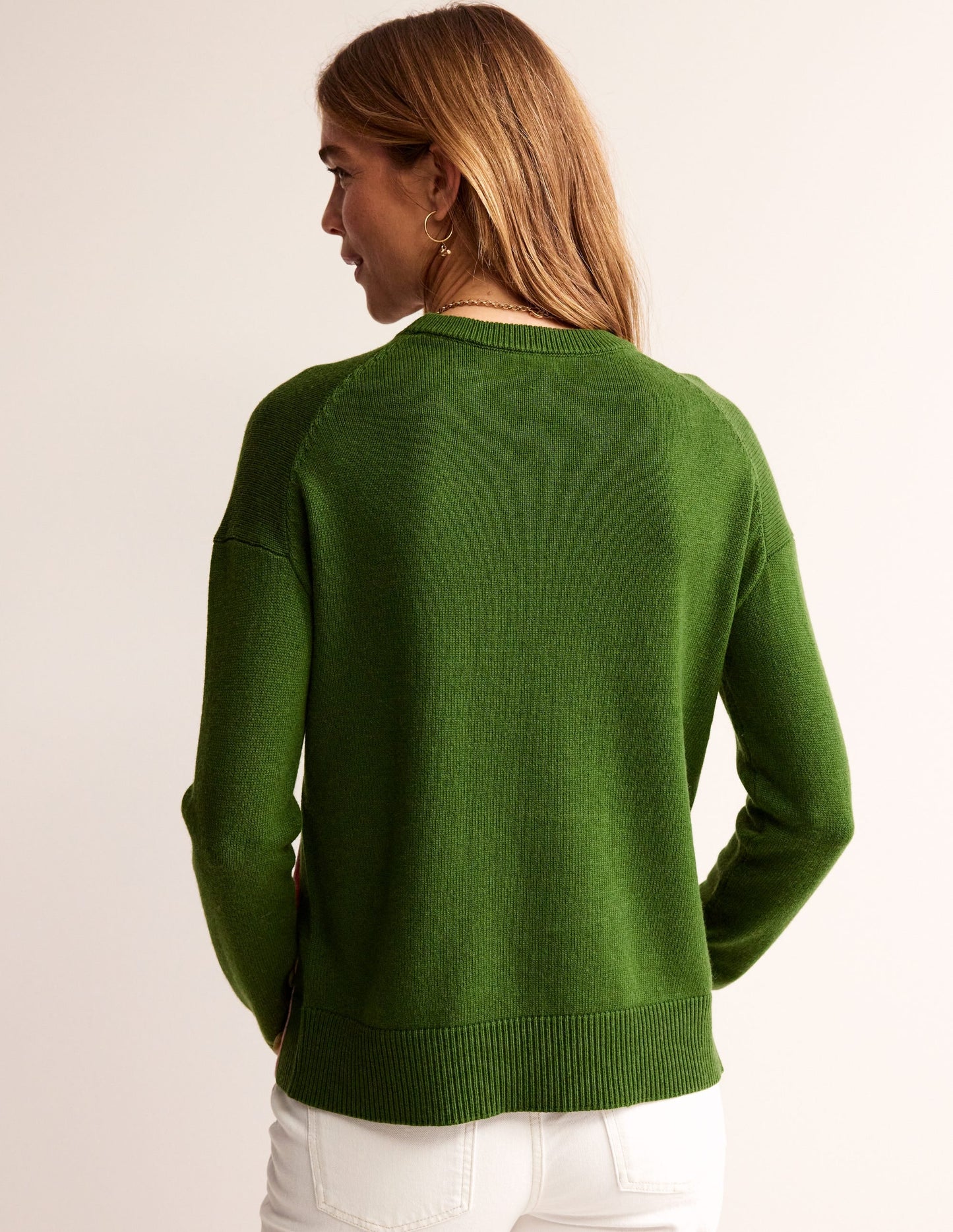 Alma Contrast Trim Sweater-Garden Green, Spring Blossom