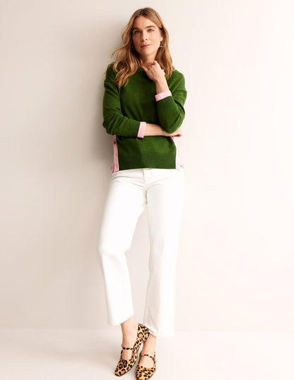 Alma Contrast Trim Sweater-Garden Green, Spring Blossom