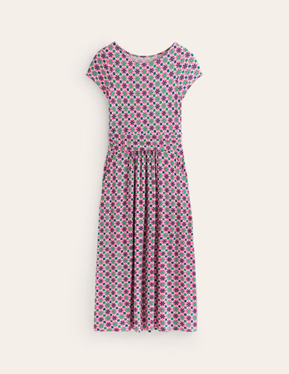Amelie Jersey Midi Dress-Pink Power, Botanic Tile