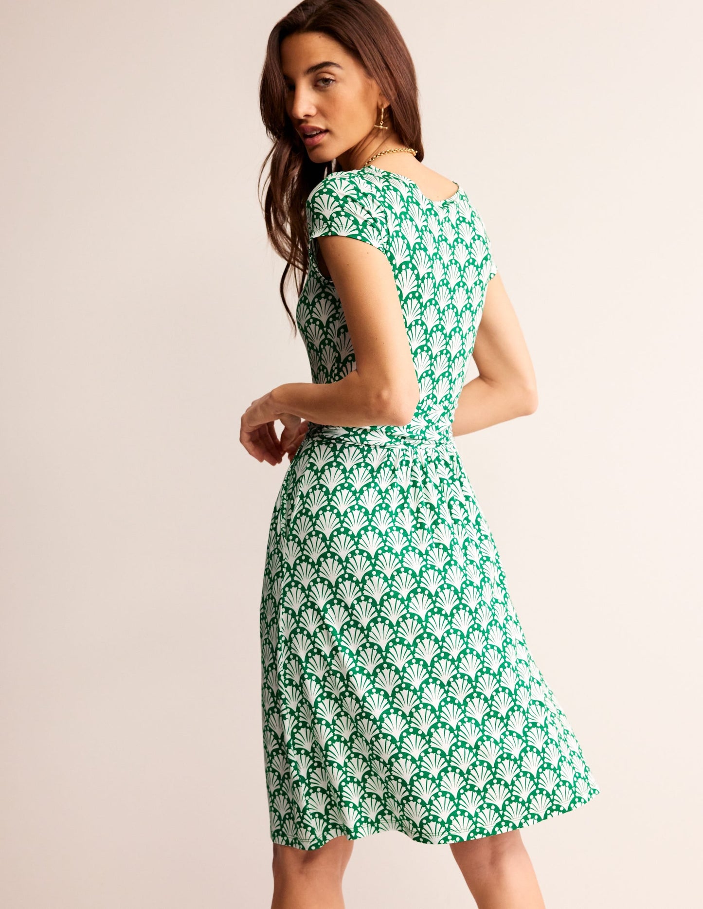 Amelie Jersey Dress-Green Tambourine, Shells