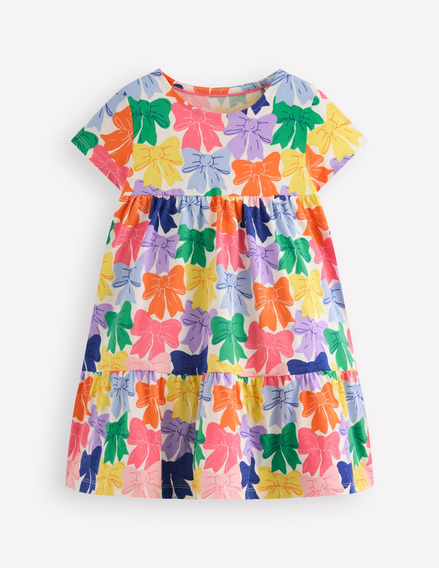 Ariel Twirly Jersey Dress-Multi Rainbow Bows