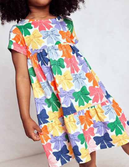 Ariel Twirly Jersey Dress-Multi Rainbow Bows