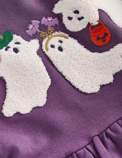 Applique Sweatshirt Dress-Halloween Ghosts