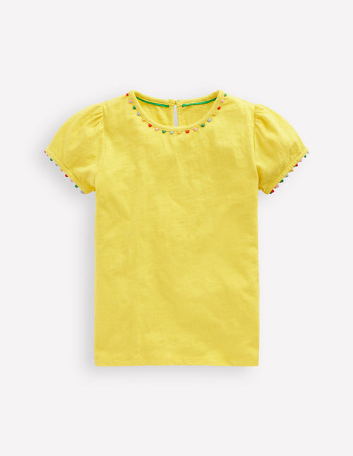 Ali Puff Sleeve Pom T-shirt-Pineapple Yellow