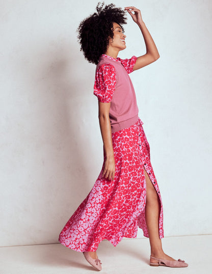 Alegra Midi Shirt Dress-Jewel Red, Leafy Grove