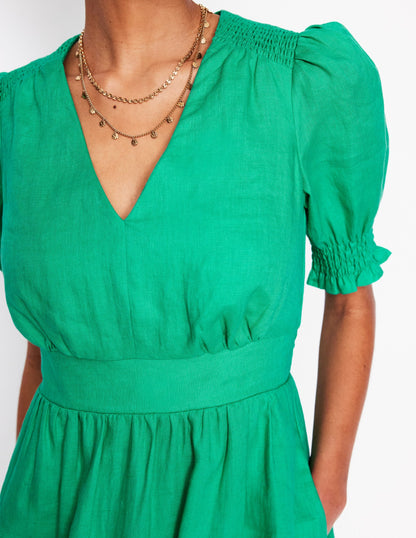 Anna Linen Short Dress-Aquamarine Blue