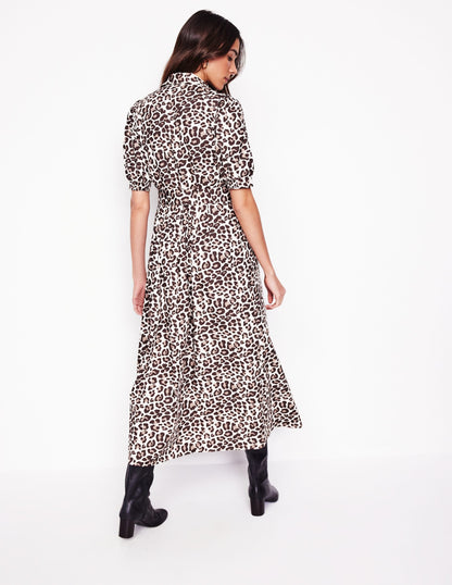 Alexa Maxi Shirt Dress-Sandpiper Beige, Cheetah Pop