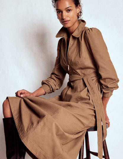 Adelaide Zip Cord Midi Dress-Latte