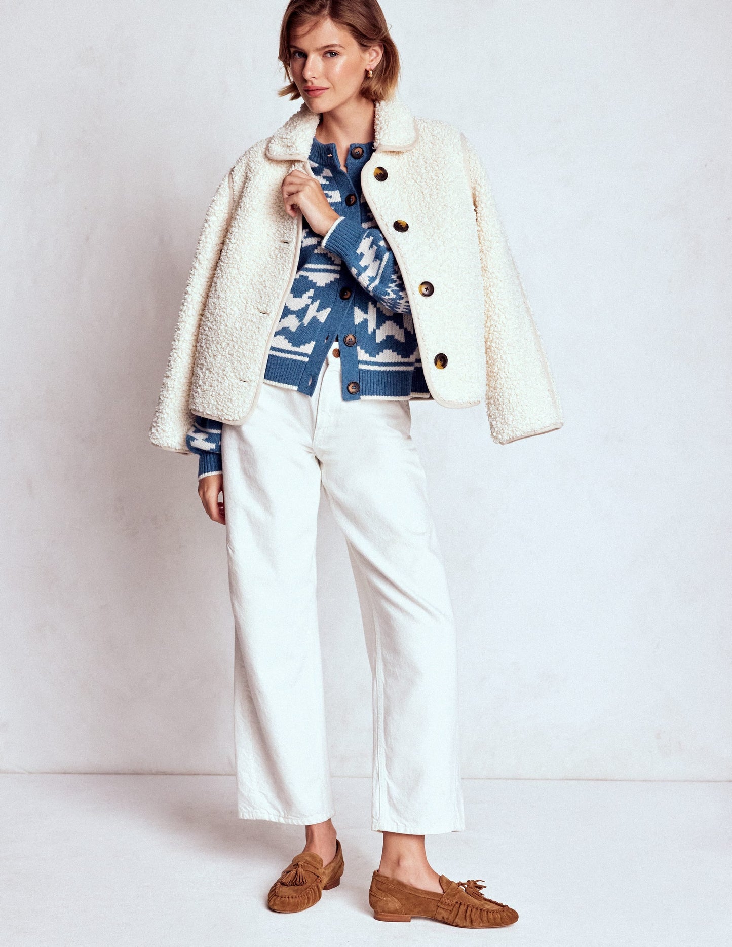 Abi Jacquard Cardigan-Denim Blue Aztec