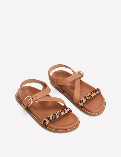 Asymmetric Cross Strap Sandals-Tan