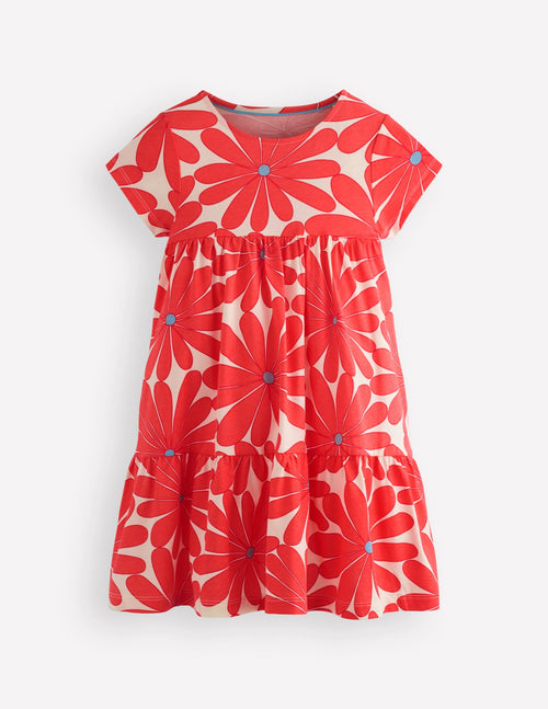 Ariel Twirly Jersey Dress-Coral Orange Giant Daisy
