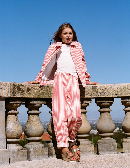 Barrel Leg Jeans-Poppy Red Tram Stripe