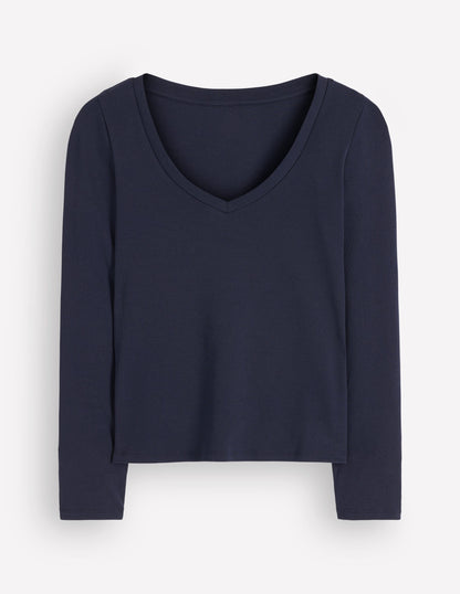 Annie Essential V Neck Top-Navy