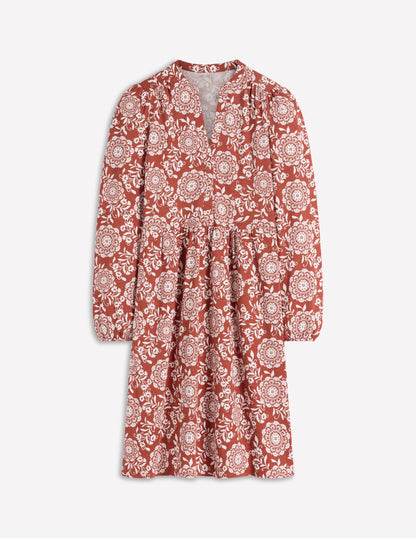 Amy Short Jersey Dress-Brown, Decorative Blossom