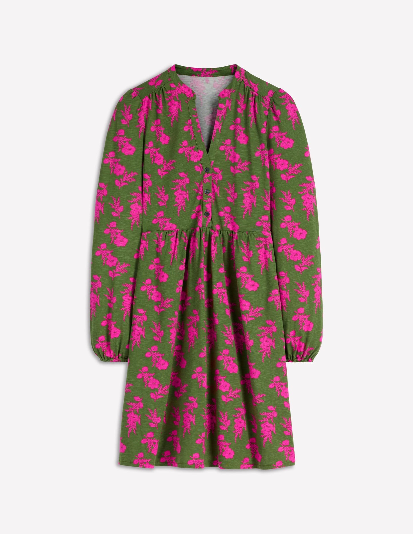 Amy Short Jersey Dress-Olive, Blossomy Sprig