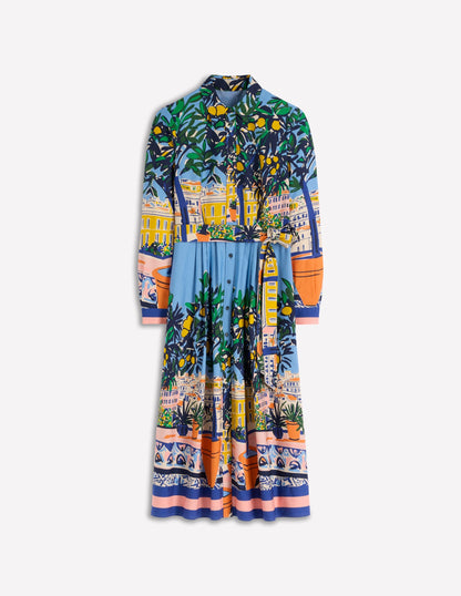 Alexa Cotton Midi Shirt Dress-Multi Balcony Scene