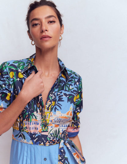 Alexa Cotton Midi Shirt Dress-Multi Balcony Scene