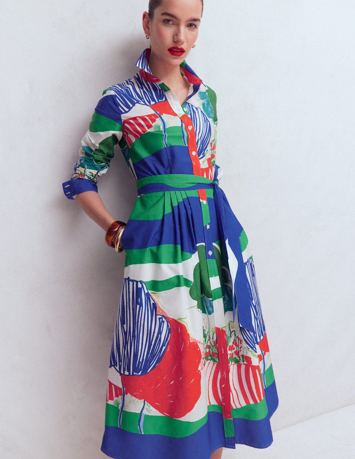 Alexa Cotton Midi Shirt Dress-Multi Abstract Valley