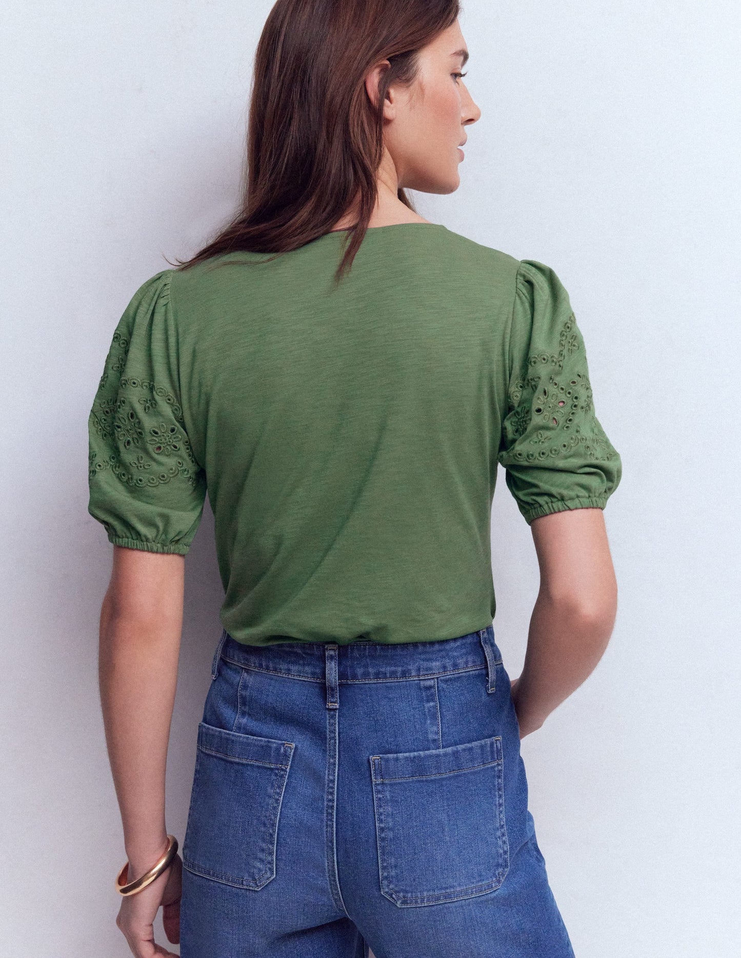 Ada Broderie Mix Top-Willow Green