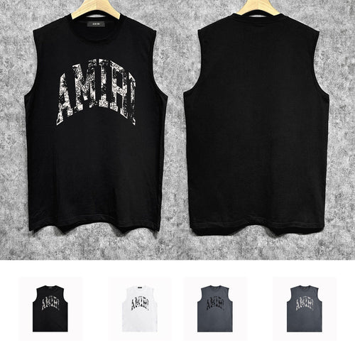 Amiri tank top with cracked curved letter cut outprinting