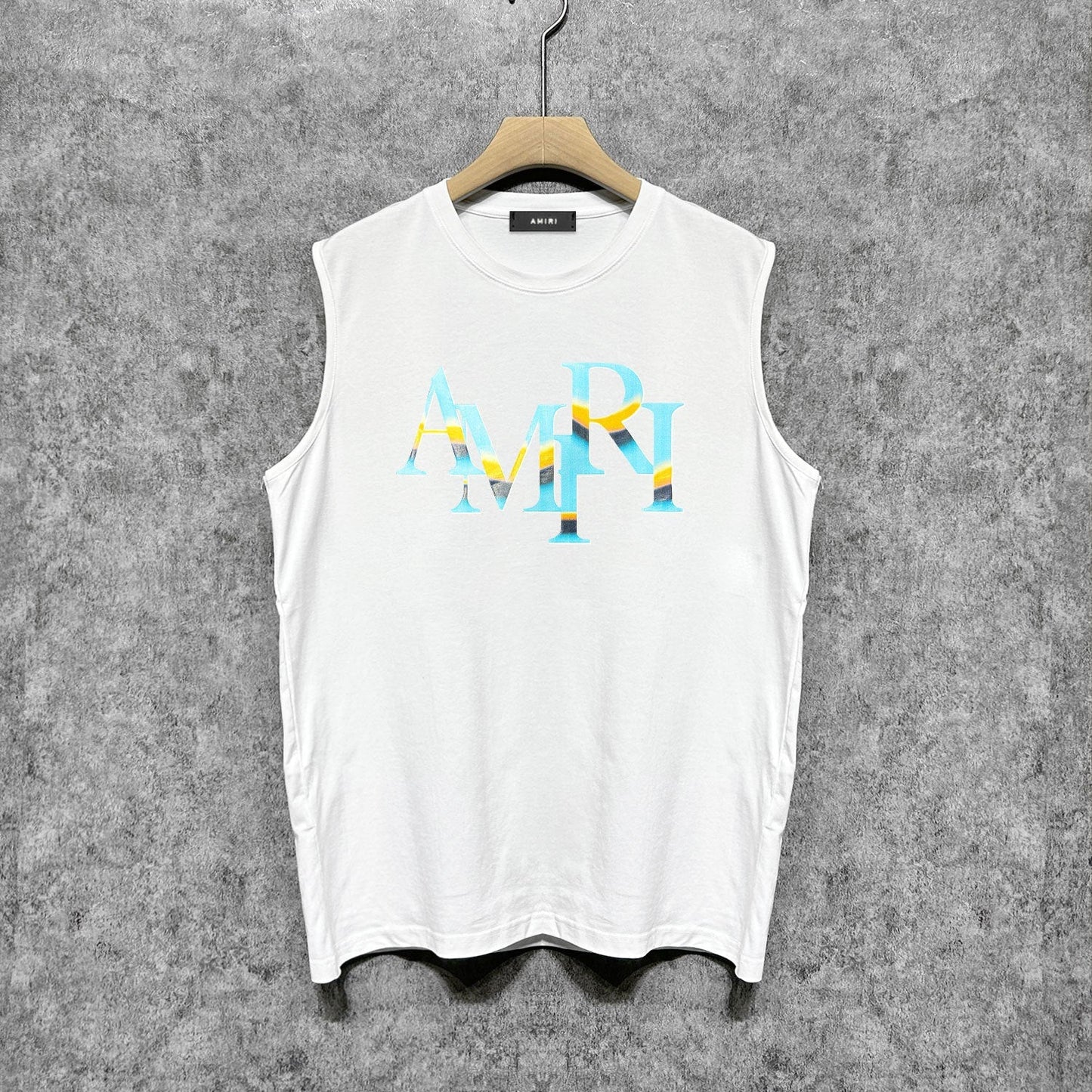 Amiri tank top gradient overlapping letterprinting