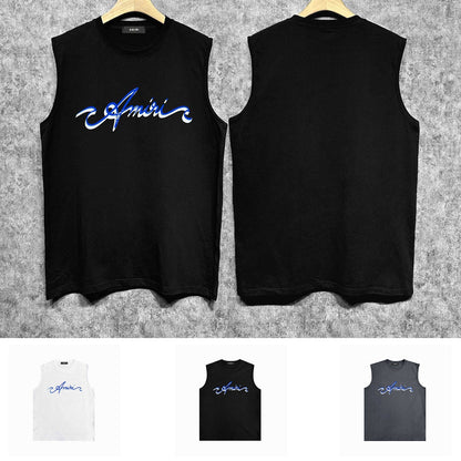Amiri tank top blue art word printing
