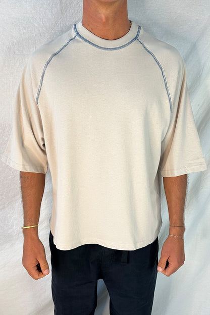 Contrast Stitch Raglan Tee Stone - FINAL SALE
