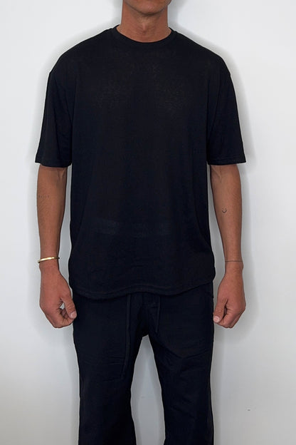 Lightweight Linen Look Tee Black - FINAL SALE