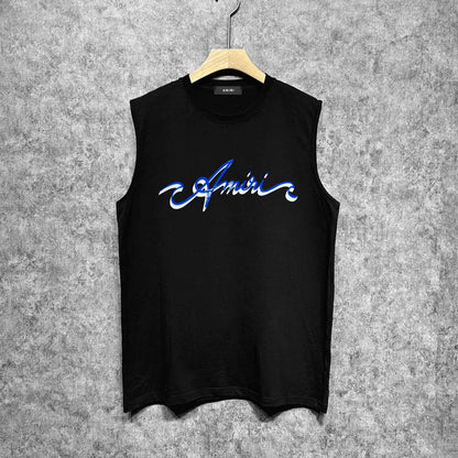 Amiri tank top blue art word printing