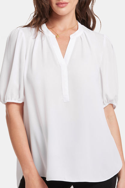 Short Puff Sleeve Popover Top - Optic White